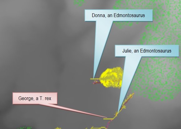 Ten seconds later, George has closed the distance and has attacked Julie from the flank. (Click to enlarge).